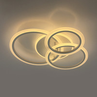 Plafonnier LED moderne 60W à 3 anneaux de cristal blancs en métal, télécommandé, dimmable, pour chambre et salon – Nouveauté usine