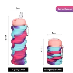 ขวดน้ำแบบพับเก็บได้ทำจากซิลิโคนทำจากฟางแบบพกพาขนาด500มล. สำหรับเดินทางกลางแจ้ง - Product Image 6