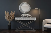 2pcs table console en verre miroir doré et ensemble de miroirs ronds