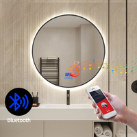 Miroir de maquillage mural intelligent à LED rond avec interrupteur tactile, anti-buée, à intensité variable, 3 températures de couleur, haut-parleur Bluetooth, pour salon et hôtel