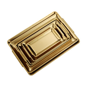 Rectangular Gold Stainless Steel Serving Tray 304 Steel Durable Hotel Coffee Tea Snack Dessert Barbecue Plate Set - Product Image 3