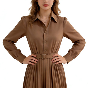 Vestido Camisero Elegante de Satén Plisado para Mujer, Vestido Largo con Cinturón, Vestidos Formales de Trabajo para Damas - Product Image 3