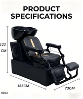 Fauteuil de lavage de luxe noir et or avec bac en céramique, unité de lavage inclinable pour salon de coiffure et spa avec repose-pieds