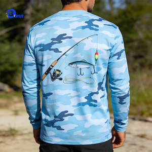 T-shirt Stampata a Sublimazione Effetto Ghiaccio Traspirante e Assorbente Collo Tondo Manica Lunga Abbigliamento da Pesca 85% Poliestere 15% Spandex - Product Image 4