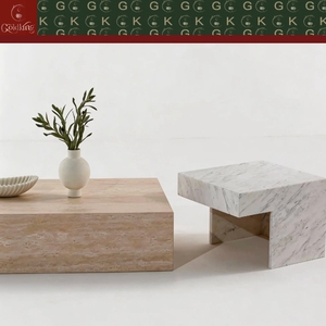 Tavolino da Caffè Rettangolare GOLDKING in Travertino Bianco <span class=keywords><strong>Carrara</strong></span> con Base Modulare in Marmo per Soggiorno, Salotto Moderno - Product Image 2