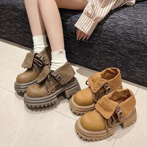 Autumn new fashion retro lace up thick soled height increasing <b>boots</b> <b>for</b> <b>women</b> waterproof <b>platform</b> casual outdoor walking <b>boot</b> - Product Image 1
