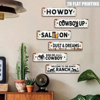 Letrero Metálico Largo Estilo Vaquero del Oeste Blanco con Gráficos de Saloon y Rancho, Decoración de Pared para Porche de Casa de Campo