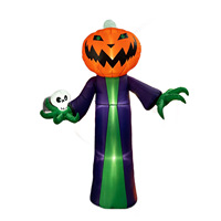 Décoration de scène intérieure et extérieure pour Halloween 2026 : Citrouille et fantôme gonflables lumineux de 2,4 m à brancher, pour l'export.