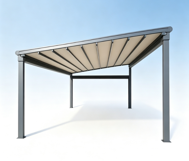Retractable Remote Control Pergola Roof System-Waterproof & UV-Resistant Aluminum Frame with Windproof Canopy for Outdoor Use