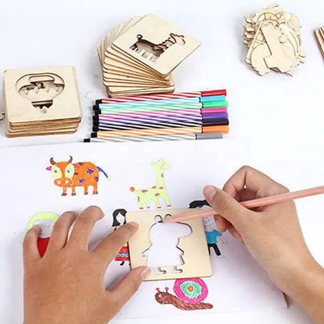 新しいモンテッソーリ木製絵画ステンシルテンプレート描画本おもちゃセット子供ギフト子供のための早期教育玩具