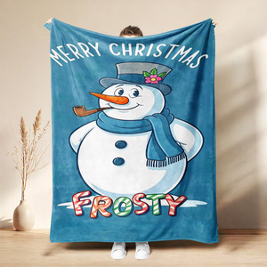 Manta de Franela con Diseño Floral de Muñeco de Nieve, Manta para Siesta, Mantas para Decoración del Hogar, Mantas Cálidas y Acogedoras al por Mayor - Product Image 2