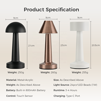 Lampes de table LED sans fil portables en métal en forme de dôme, rechargeables, de luxe, pour restaurant, lumières nocturnes en forme de champignons pour l'éclairage de fête