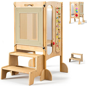 Modern Multifunction American Design Solid Wood Children's Foldable Learning Tower <b>Step</b> Foot <b>Stool</b> Baby Dining Chair Bedroom - Product Image 1
