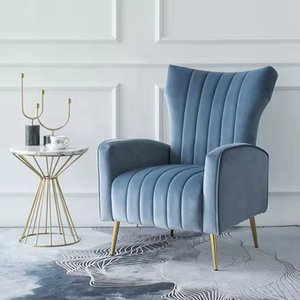 Fauteuil contemporain en velours <span class=keywords><strong>turquoise</strong></span> à dossier haut avec surpiqûres verticales et pieds en métal doré pour chaises de salon - Product Image 3