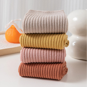 Zhuji Women's Mid Calf Socks Double Needle Polyester Warm Thermo Solid Color Stripes Casual Autumn Winter 18-40 Years - Product Image 3