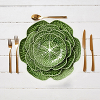 Chou vert Design 13 ''Assiettes de charge pour table de service de table de fête de mariage Ensemble d'assiettes en céramique Plateaux à feuilles
