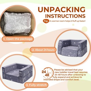 Portable 3-in-1 Toddler Travel <b>Sofa</b> Bed Chair Soft Fabric High Density <b>Foam</b> Easy-Clean Washable Cover For Home Outdoor Camping - Product Image 6