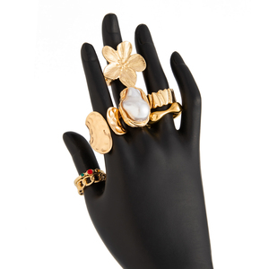 Nouveauté 2026 : Ensemble de bagues en alliage pour femme, design de niche personnalisé, style luxe léger exagéré, avec fleurs et perles. Bijoux en gros. - Product Image 6