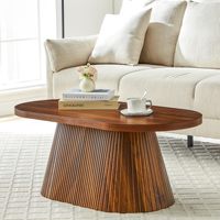Table basse ronde moderne en bois avec rangement, finition bois massif, base cannelée, design unique, meuble multifonctionnel pour salon