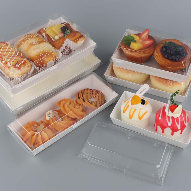 Custom Emballage Alimentaire Sandwich Hamburger Bread Hot Dog Box Kraft Paper Disposable Cake Box With Clear Plastic Lid