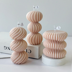Geometric Twisted Pillar Soy <b>Candle</b> Ribbed Wave Shape Scented <b>Candle</b> Home Table Decor Art <b>Candle</b> For <b>Wedding</b> <b>Gift</b> - Product Image 3