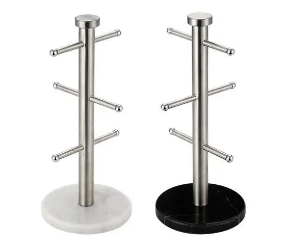 2023 Custom Stainless Steel Kitchen Coffee Mug Holder Marble Base Cup Rack Tree Countertop Tea Cups Holder Stand