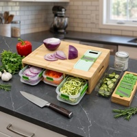 Planche à découper en bambou GL avec conteneurs et 4 pièces Coupe-légumes et jarretelles Planches à découper pour la cuisine avec support
