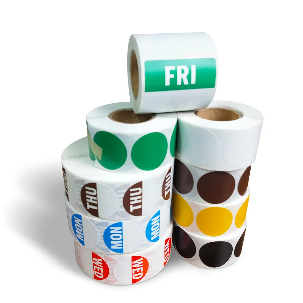 7 Rolls/Set Day of The Week Rotation Label Food 1 x 1 Inch Dissolvable Removable Monday to Sunday Label Sticker