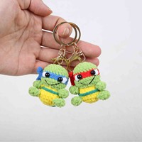 Porte-clés en crochet style dessin animé 3D, tortue en peluche, breloque mignonne pour sac, pendentif porte-clés