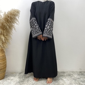 6797#B New Dress Front Zipper Linen Fabric Popular Embroidery Sleeves With Pockets Classy Muslim Islam Ladies Latest Dress - Product Image 2