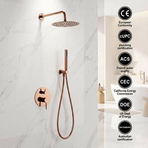 <span class=keywords><strong>Set</strong></span> <span class=keywords><strong>Doccia</strong></span> a Cascata a Parete in Ottone Spazzolato Oro con Doccetta, Kit Bagno Moderno - Product Image 1