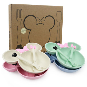 Ensemble de vaisselle pour bébé en paille de blé écologique, 3 pièces, avec motif de dessin animé, dans une boîte, pour cadeau de maternelle - Product Image 1