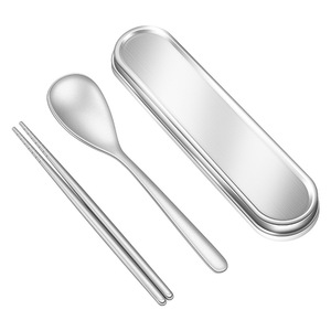 <b>Titanium</b> Portable Tableware Set Spoon Chopsticks Oval Simple Camping Outdoor Use Student Office Worker Travel Kit - Product Image 2