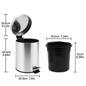 ถังขยะสแตนเลสขนาดเล็กพร้อมฝาปิดและแป้นเหยียบ 5 ลิตร ถังขยะขนาดเล็ก สีและขนาดตามสั่ง สำหรับใช้ภายในอาคาร - Product Image 6
