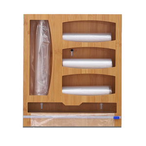 Hot sale 5 in 1 design bamboo food ziplock bag and bamboo plastic wrap foil storage organizer with slide cutter