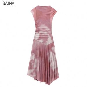 Robe plissée en soie et résille pour femme, style vintage, sans manches, collection Printemps - Product Image 3