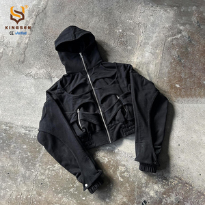 Sudadera con capucha de streetwear oversize de corte holgado, 100% algodón, de felpa francesa, con cremallera completa, estilo ninja, con efecto descolorido por el sol y lavado ácido, con patchwork personalizado. - Product Image 3