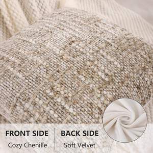 Decorative Throw <b>Pillow</b> Cover Neutral Chenille Textured Cloth With Tassels Sofa <b>Bed</b> Cushion Cover - Product Image 4