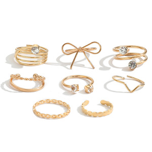 Ensemble de bagues d'articulation avec diamants, ensemble de 8 pièces, anneau torsadé en <span class=keywords><strong>V</strong></span> avec nœud papillon, ensemble de bagues pour femmes, bijoux design bohème pour doigts - Product Image 5