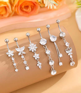 Golden Butterfly <span class=keywords><strong>Ombligo</strong></span> <span class=keywords><strong>Piercing</strong></span> Anillos Set Acero inoxidable Girasol Body <span class=keywords><strong>Piercing</strong></span> Colgante Joyería - Product Image 2