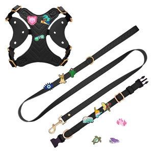 Collar de perro de cuero ajustable personalizado de diseñador de lujo conjunto de correa colorido suave <span class=keywords><strong>DIY</strong></span> arnés para mascotas con etiqueta de dijes - Product Image 4