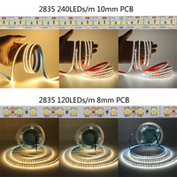 Tira de Luz LED Flexible 2835 de Alta Calidad al por Mayor de Fábrica, Iluminación Decorativa de Alto Lumen 12V/24V 60/120/240 LED para Interiores