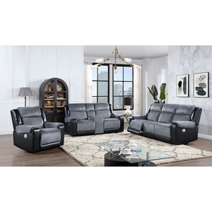 Grey/<b>Black</b> Modern Reclining <b>Sofa</b> and Loveseat Set with Wood Legs Fabric Upholstery Modular Design Eco-Friendly Features - Product Image 2