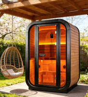 Kabin Sauna Luar Ruangan 2 Orang 1350*1350*2100mm Kayu Cemara Karbonisasi, Sauna Mini Uap Dengan Pemanas 6KW Untuk Penggunaan di Halaman Belakang