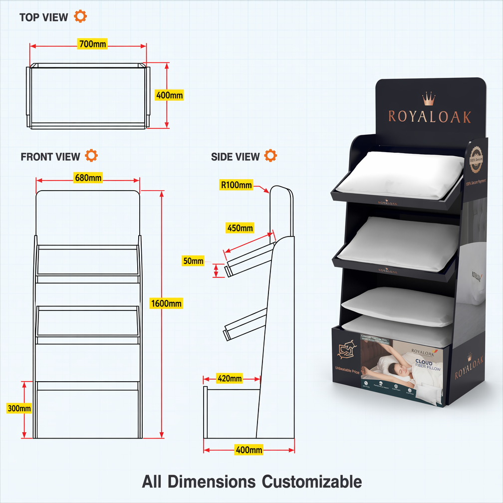 Floor Pillow & Bedding Display Racks Angled Shelves Wood Custom Header Easy Assembly for for Home Textile Retail for Pillow — view 4