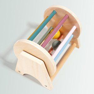 Jouets Montessori en bois naturel pour bébés, jouets éducatifs précoces pour tout-petits, tambour de bureau arc-en-ciel pour enfants, vente en gros - Product Image 3