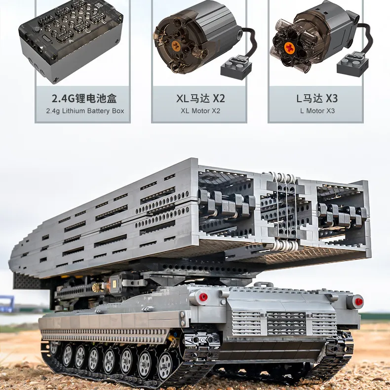 Kendaraan Militer Blok Bangunan Ultimate Abrams dan Jembatan Lapisan AVLB MOC Bricks Anak Laki-laki Teknis RC Tank Mainan Mouldking 20002