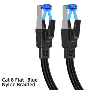 Câble Ethernet Cat8 fabriqué en usine, 40 Gbit/s, 2000 MHz, SFTP, double blindage, noir, tressé, cuivre massif, RJ45, haute performance, plat, réseau - Product Image 3