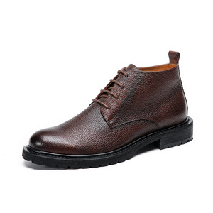 Bottes décontractées classiques pour hommes en cuir de vache véritable, style rétro, à plateforme épaisse, pour la marche, bottes de moto, chaussures habillées antidérapantes - Product Image 2