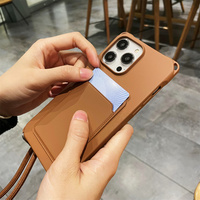 Casing Silikon Lembut untuk iPhone 15 Pro Max dengan Slot Kartu & Tali Lanyard, Penutup Dompet Selempang, Kompatibel dengan Pengisian Daya Nirkabel